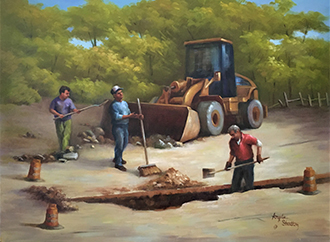 Stratton - Contruction Workers - Oil - 18in x 24in