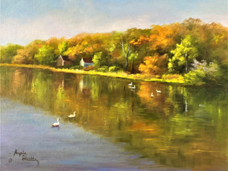 Stratton - Visitors in the Pond - Oil - 12in x 16in